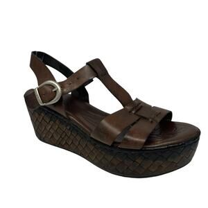 BORN Leather Chunky Platform Sandals Sz 9.5 Woven Wedge Boho Y2K Minimalist